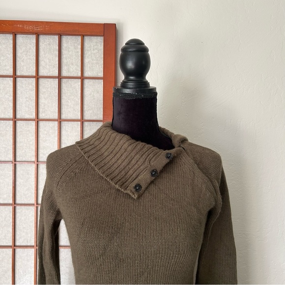 Olive Green Asymmetrical Turtleneck Sweater - Picture 9 of 16